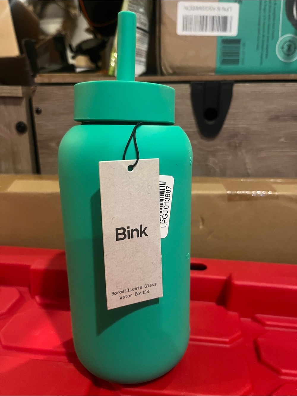 Bink Teal Glass Water Bottle with Straw - Silicone Sleeve